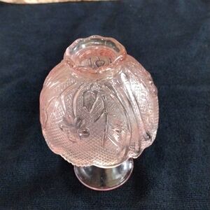 Vintage pink floral Tiara Indiana Glass fairy lamp candle holder 6in